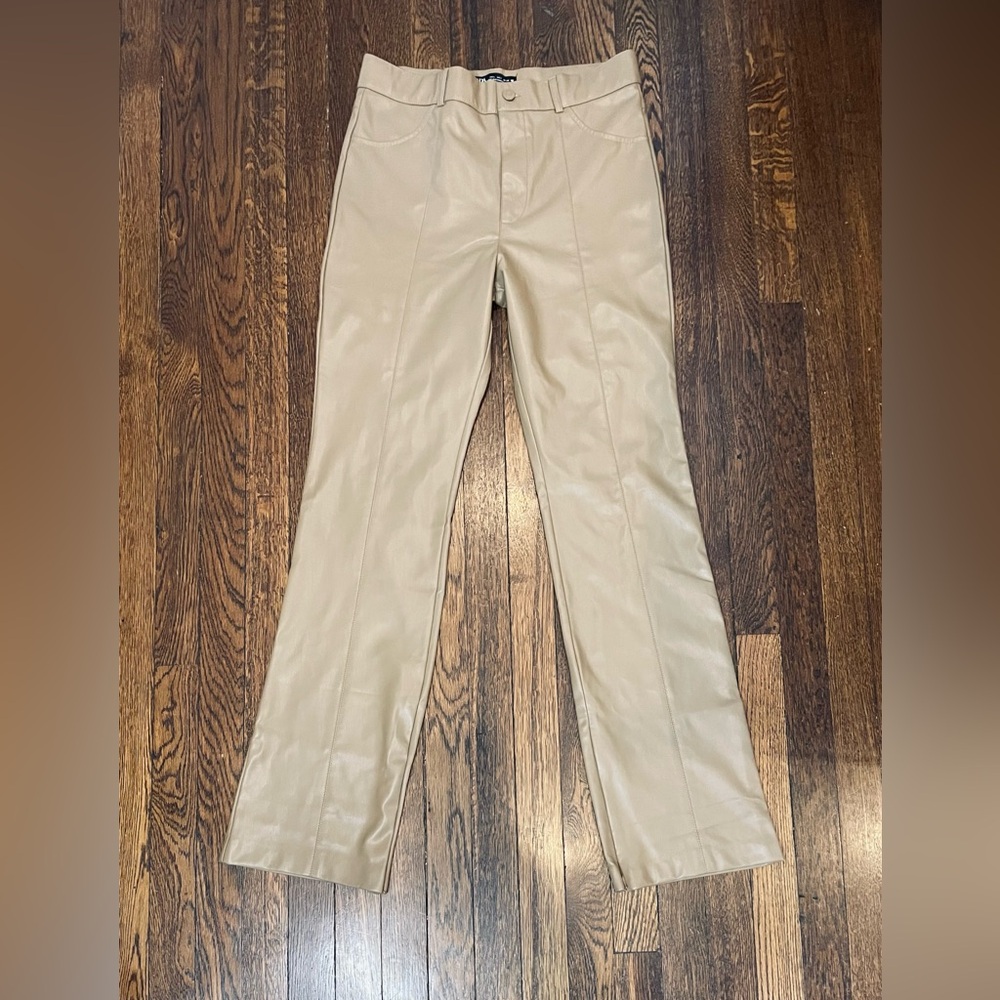 Zara Tan Faux Leather Pants with Mid to High Rise Size Large